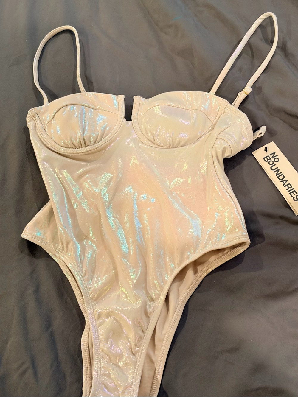 No Boundaries Iridescent Cream Bandeau One-Piece